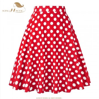 SISHION Women Skirt Blue Red Black White Polka Dot High Waist Vintage Skater faldas mujer Plus Size School Short Skirt
